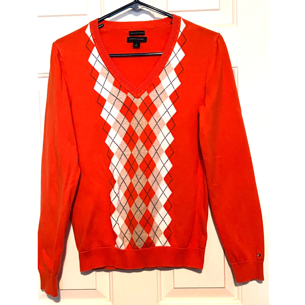 Tommy Hilfiger Boy's Orange Sweater Cotton Blend Size M 23" Long x 17 1/2" PTP